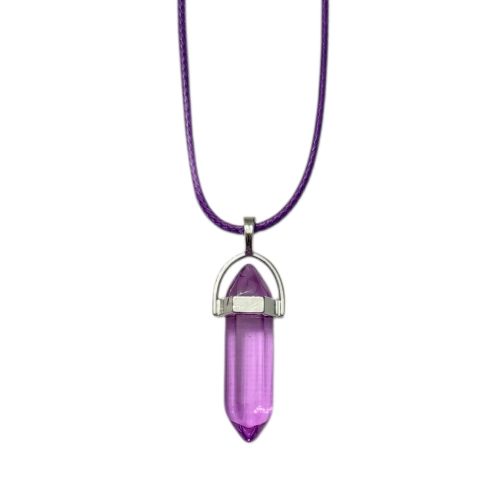Natural Stone Light Purple Ameyst Hexagonal Chakra‎ Healing Pendant Necklace
